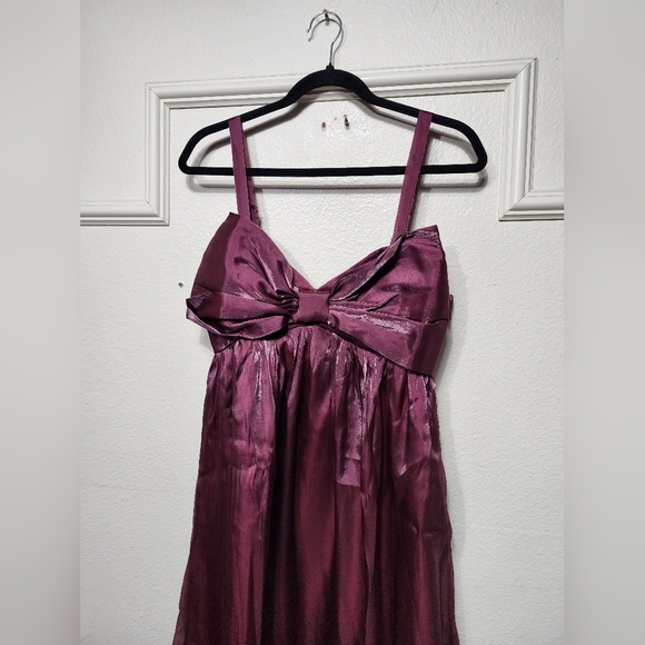Lulus Extravagant Initiative Shiny Plum Organza Bow Midi Dress M Wedding Party - Picture 7 of 9